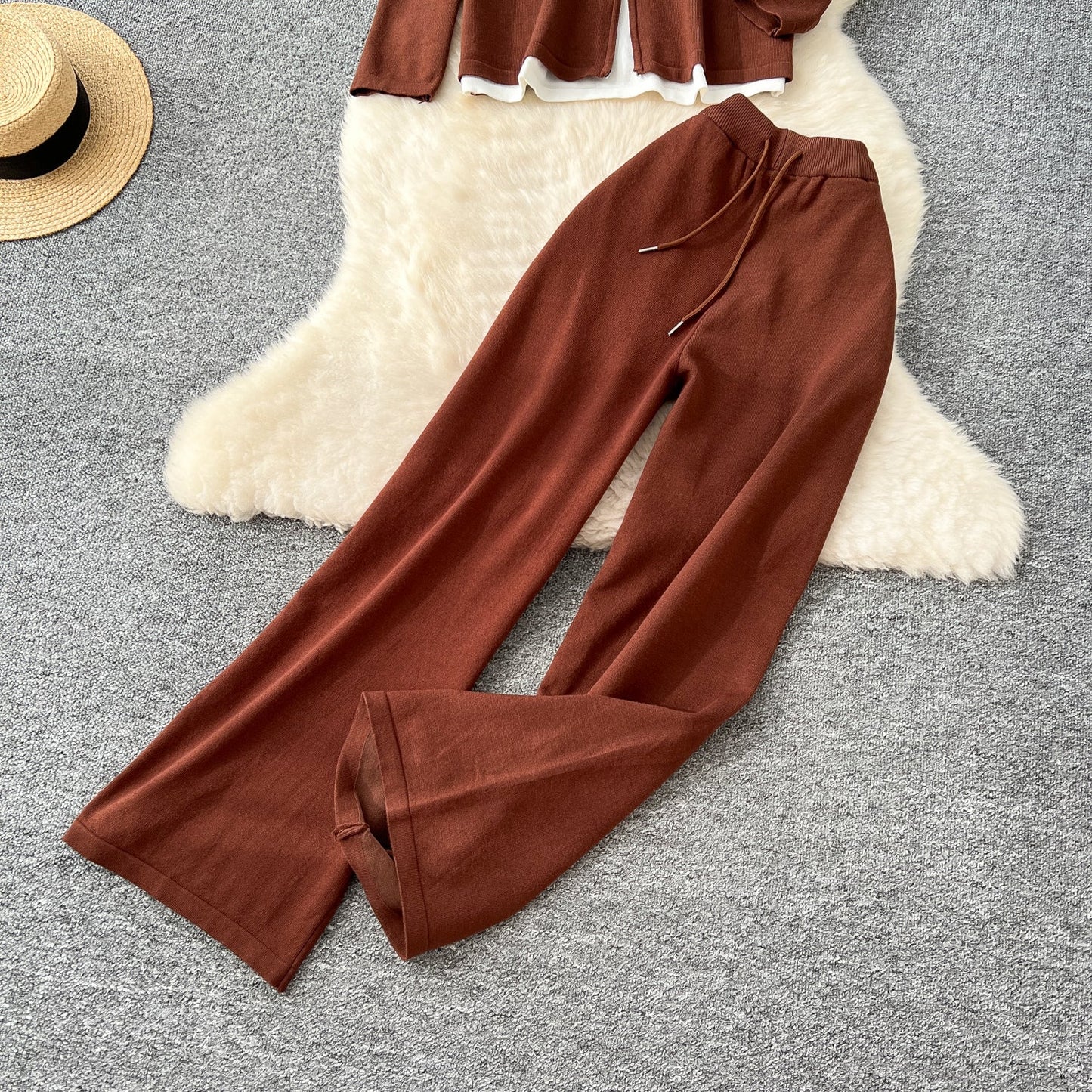 Faux Two-pieces Cardigan & Trousers 2Pcs