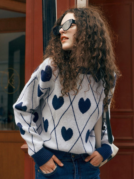Sweet Heart-shaped Jacquard Knitwear