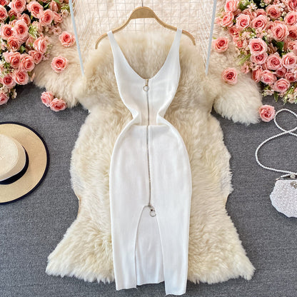Bodycon Knit Dress with Front Zipper