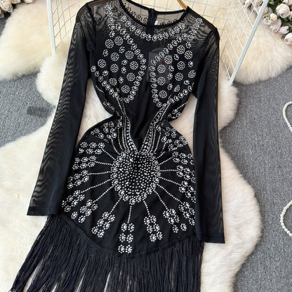 Sequin Fringe Black Cocktail Dress