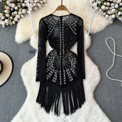 Sequin Fringe Black Cocktail Dress