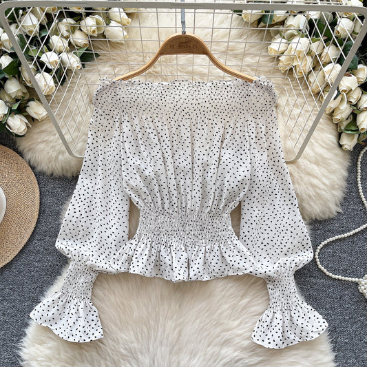 Retro-Inspired Off-Shoulder Dot Print Top
