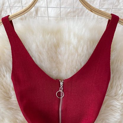 Bodycon Knit Dress with Front Zipper