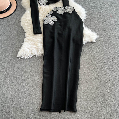 Rhinestone Sweater & Midi Skirt Matching Set