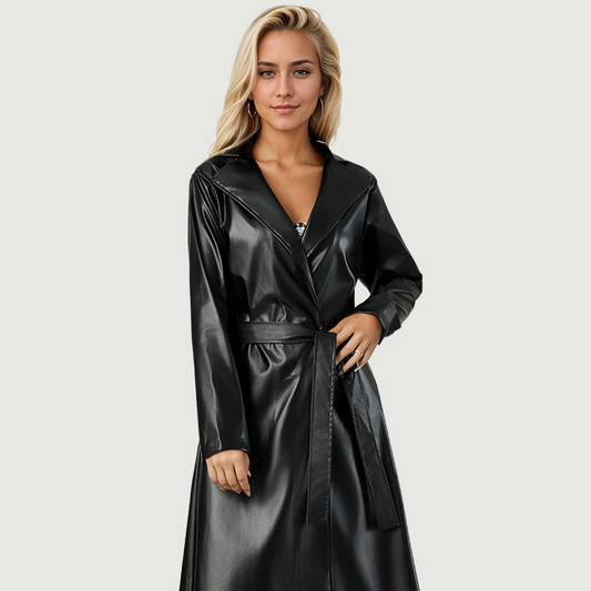 Crinkle-Free Long Leather Jacket