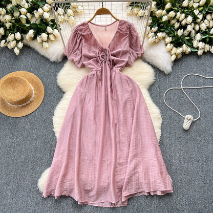 Robe en mousseline de soie à manches bouffantes et cordon de serrage Mori