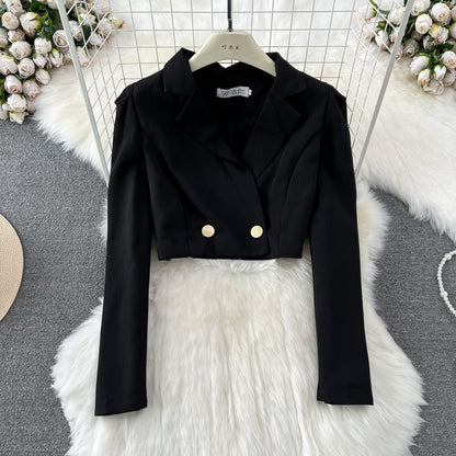 Black Blazer and Skirt Set Office Wear