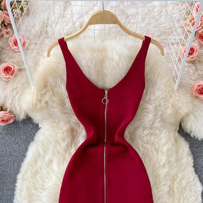 Bodycon Knit Dress with Front Zipper