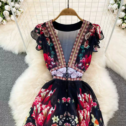 Elegant V-neck Waist Slimming Dress