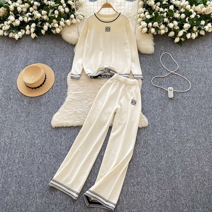 Women's Knit & Elastic Waist Trousers Set