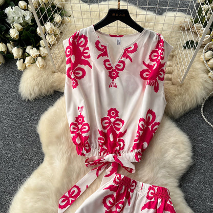 Printed Sleeveless Top & Wide Leg Pants Set
