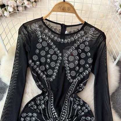 Sequin Fringe Black Cocktail Dress