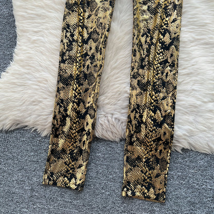 Chic Gold Stamped Slip Jumpsuits