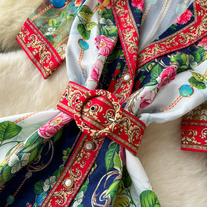 Courtly Floral Single-breasted Dress
