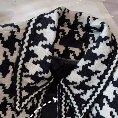 Houndstooth Lapeled Color Blocking Jacket