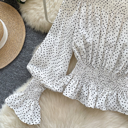 Retro-Inspired Off-Shoulder Dot Print Top