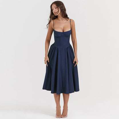 V-neck Solid Color Slip Dress