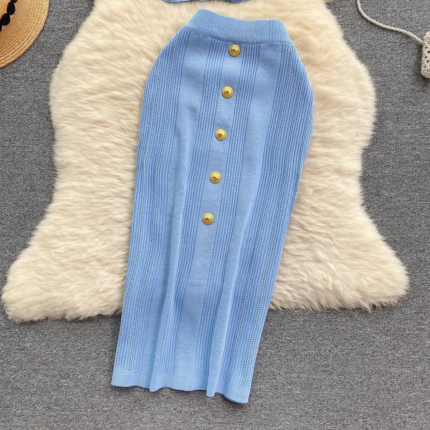 Elegant Knitwear&Skirt Knitted 2Pcs