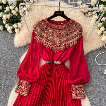 Rhinestone Embellished Pleated Dress