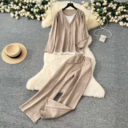 Faux Two-pieces Cardigan & Trousers 2Pcs