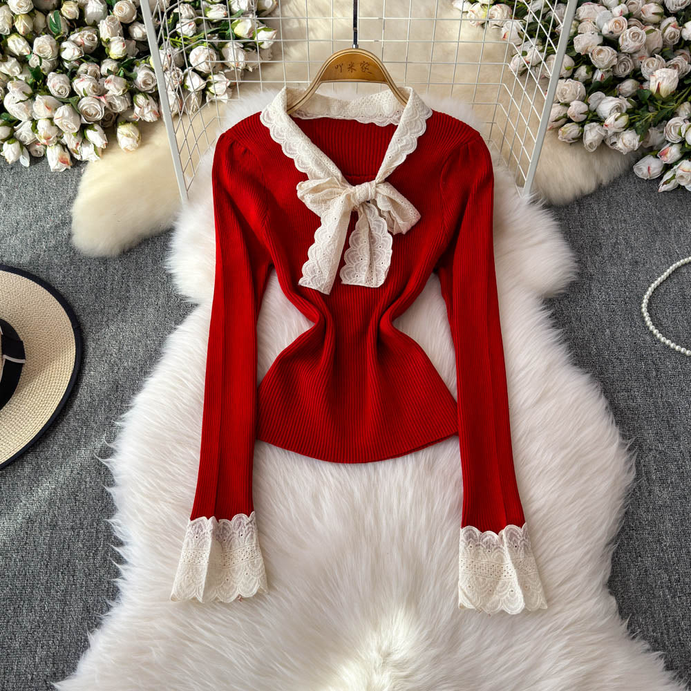 Lace Bow-tie Knitwear&Skirt Elegant 2Pcs