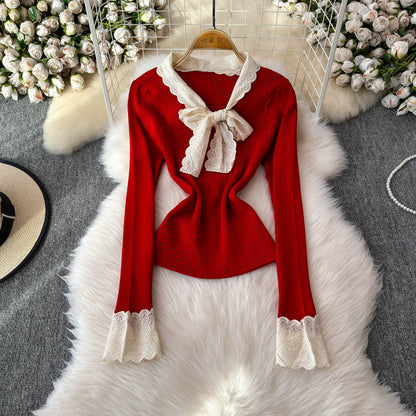 Lace Bow-tie Knitwear&Skirt Elegant 2Pcs