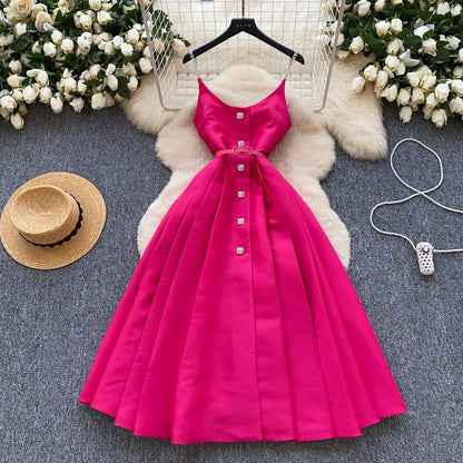Elegant Pleated Slip Dress with Waist Belt