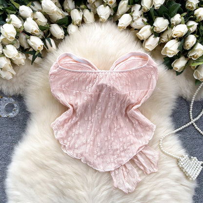 Ethereal Bow-Adorned Lace Bustier Top