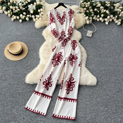 Printed Sleeveless Top & Wide Leg Pants Set