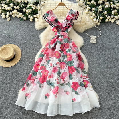 Blossom Cascade V-Neck Ruffles Dress