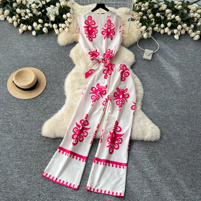 Printed Sleeveless Top & Wide Leg Pants Set