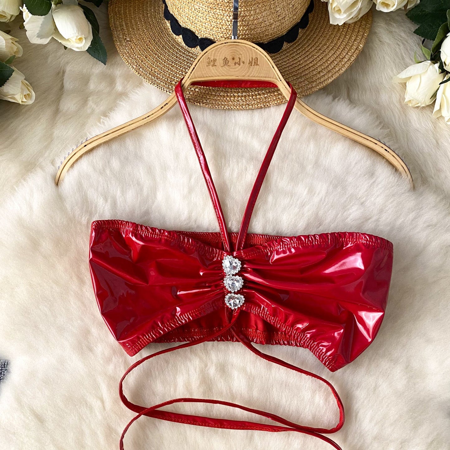 Halter Top&Ruffled Shorts PU 2Pcs