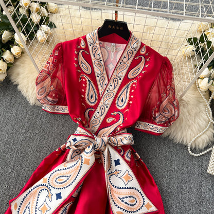 Courtly Floral Printed One-piece Dress