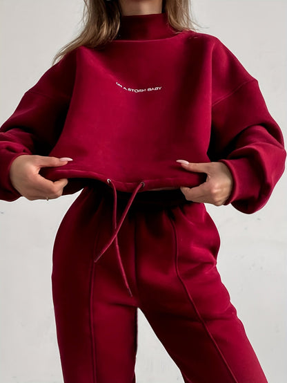 Bedrucktes Sweatshirt und Hose, leger, 2-teilig