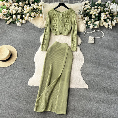 Cardigan et jupe thermiques torsadés 2 pièces