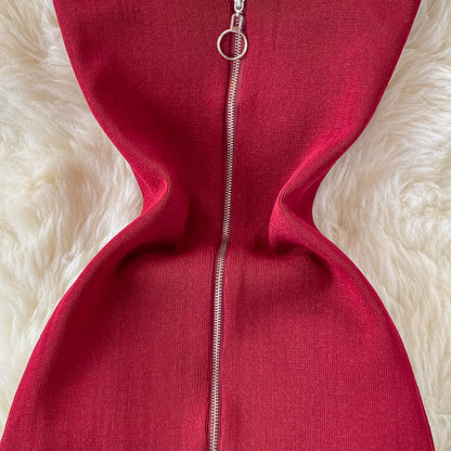 Bodycon Knit Dress with Front Zipper