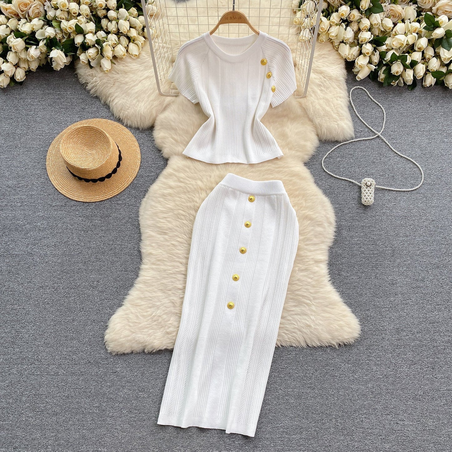 Elegant Knitwear&Skirt Knitted 2Pcs