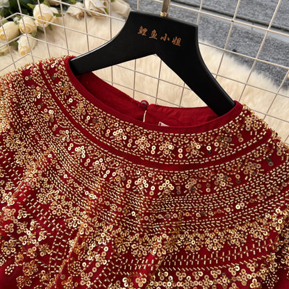 Rhinestone Embellished Pleated Dress