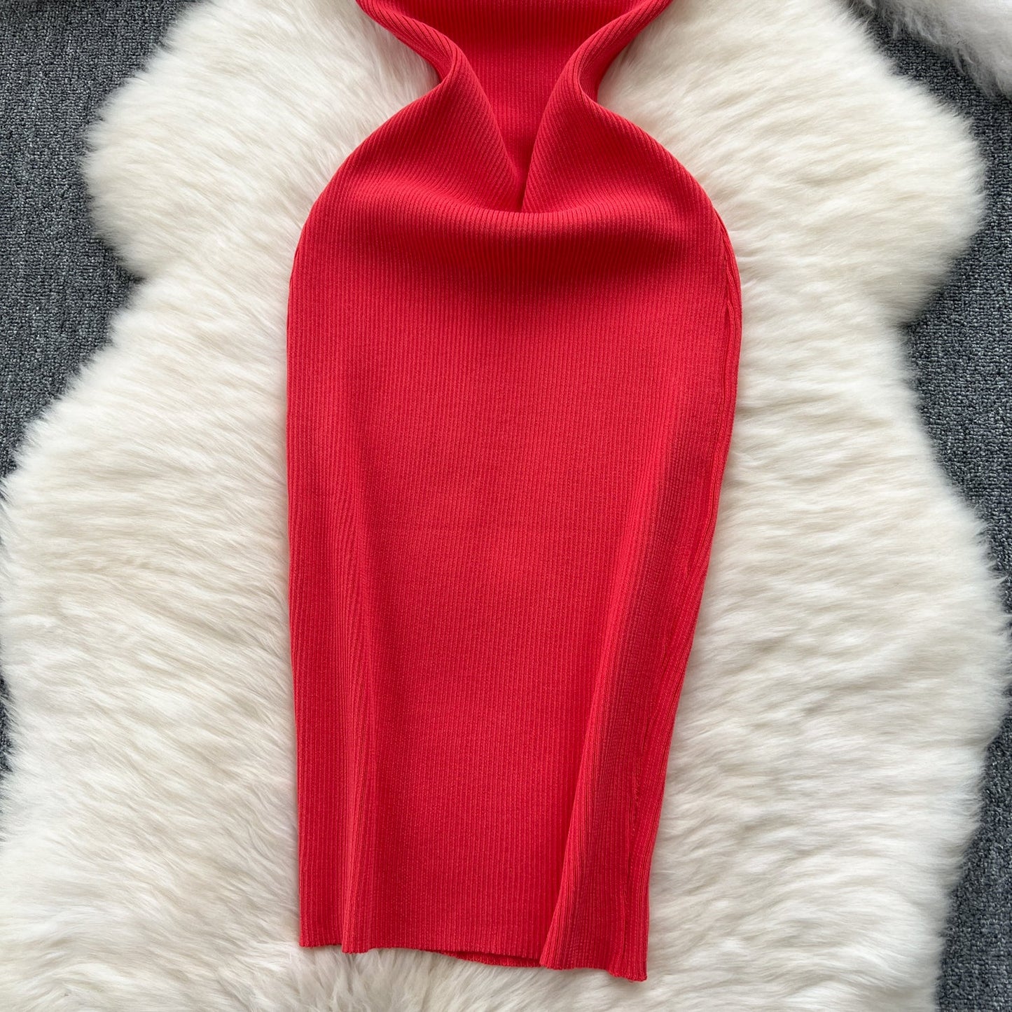 Round Collar Hollowed Knitted Dress