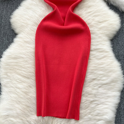 Round Collar Hollowed Knitted Dress
