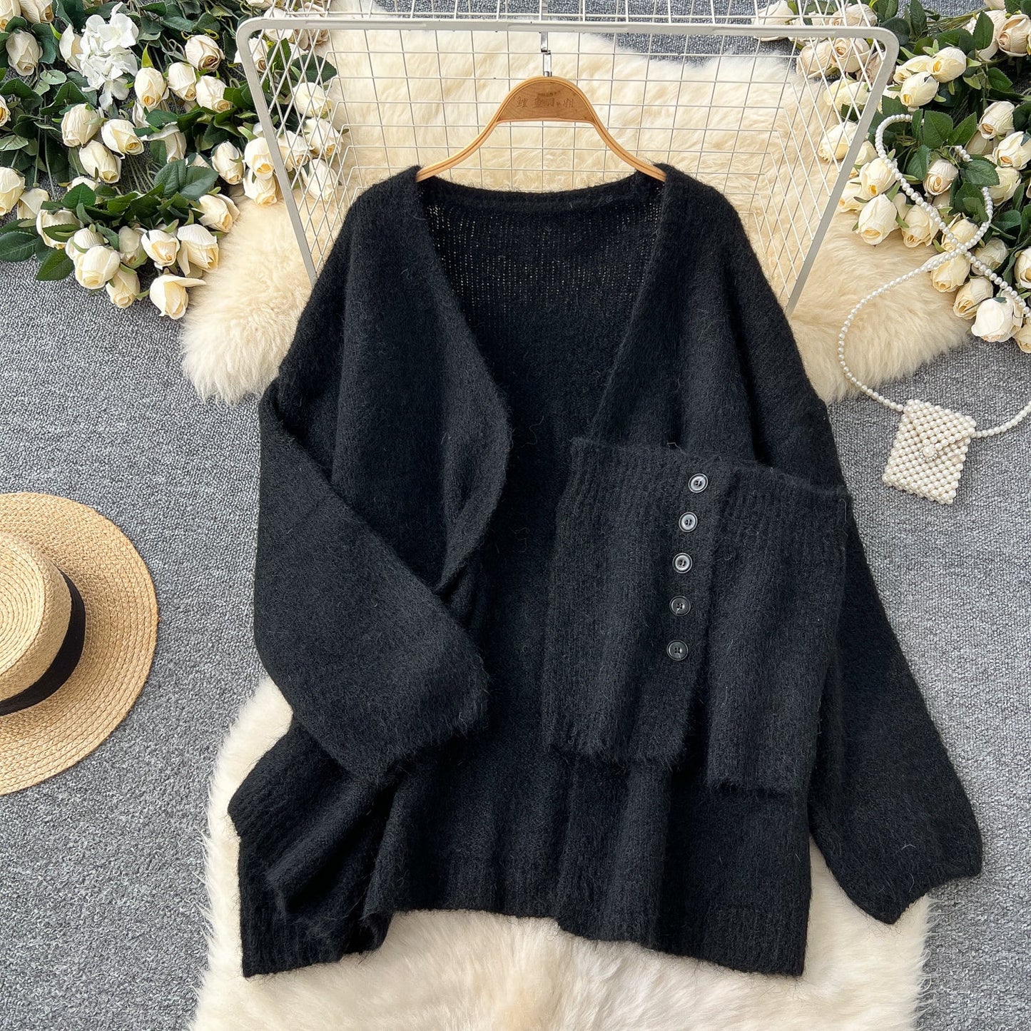 Tank Top&Loose-fit Cardigan 2Pcs