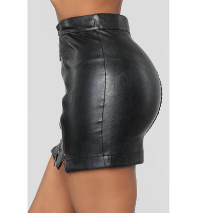 Zip-Wrap Leather Mini Skirt