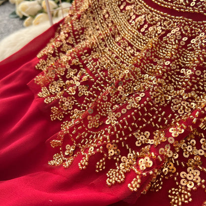 Rhinestone Embellished Pleated Dress