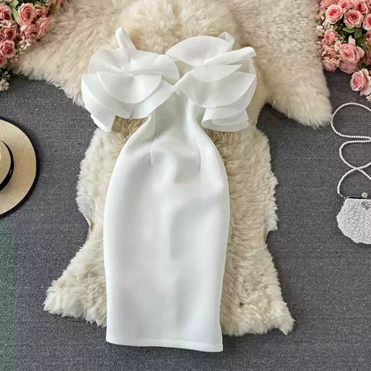 Ruffled Off-the-shoulder Bag Hip Dress