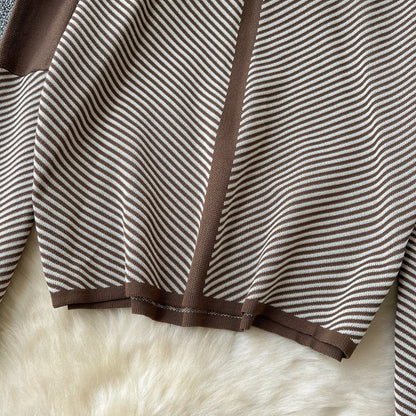 Striped V-Neck Knit Set – Sweater & Trousers