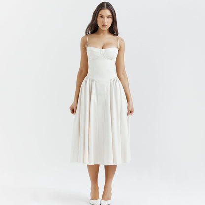 V-neck Solid Color Slip Dress