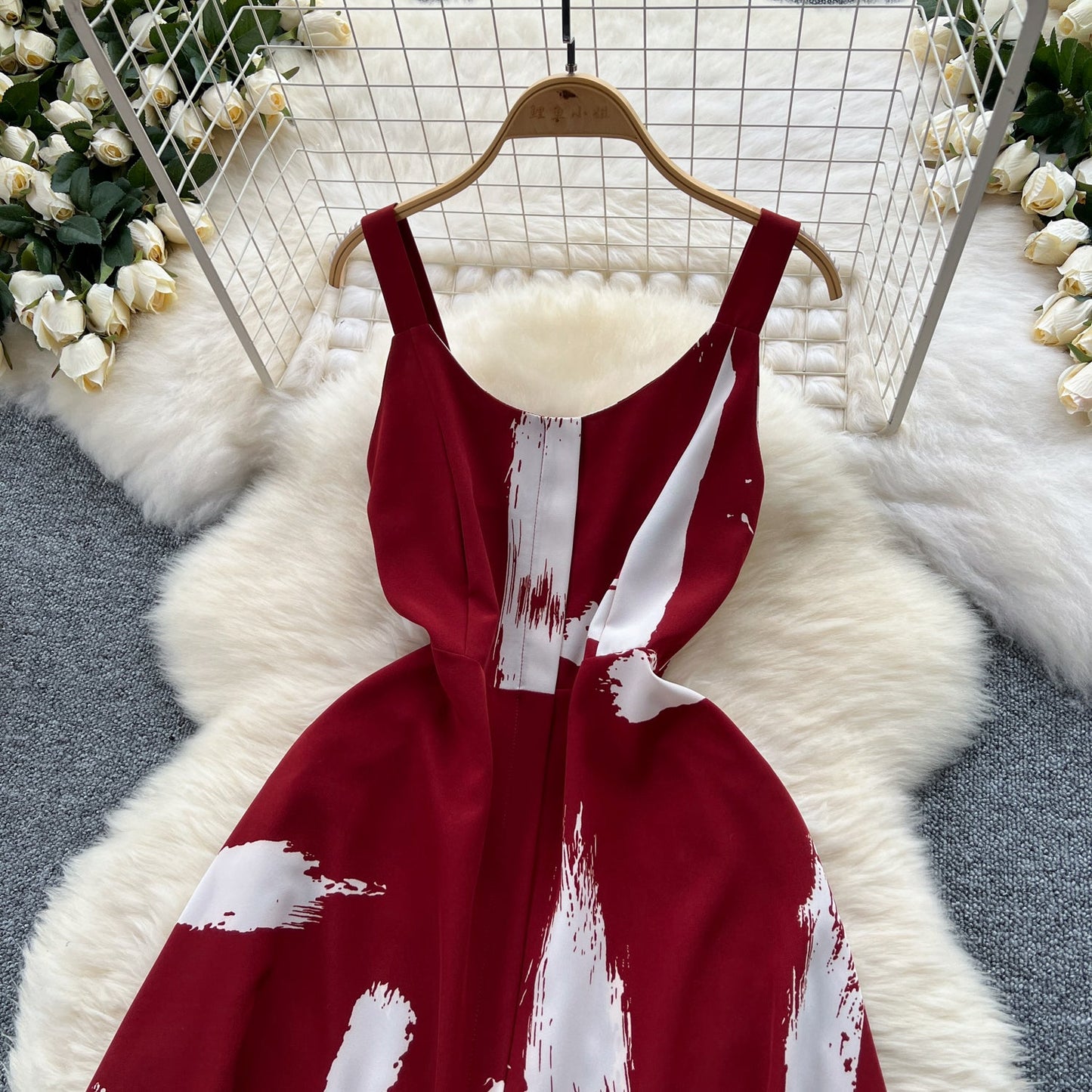 Vintage Printed Split Slip Dress