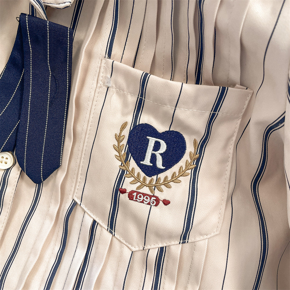 Chemise imprimée rayures col marine