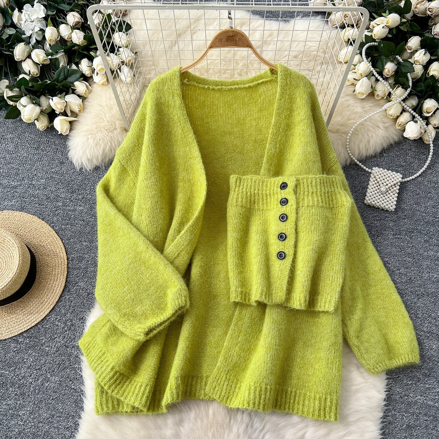 Tank Top&Loose-fit Cardigan 2Pcs