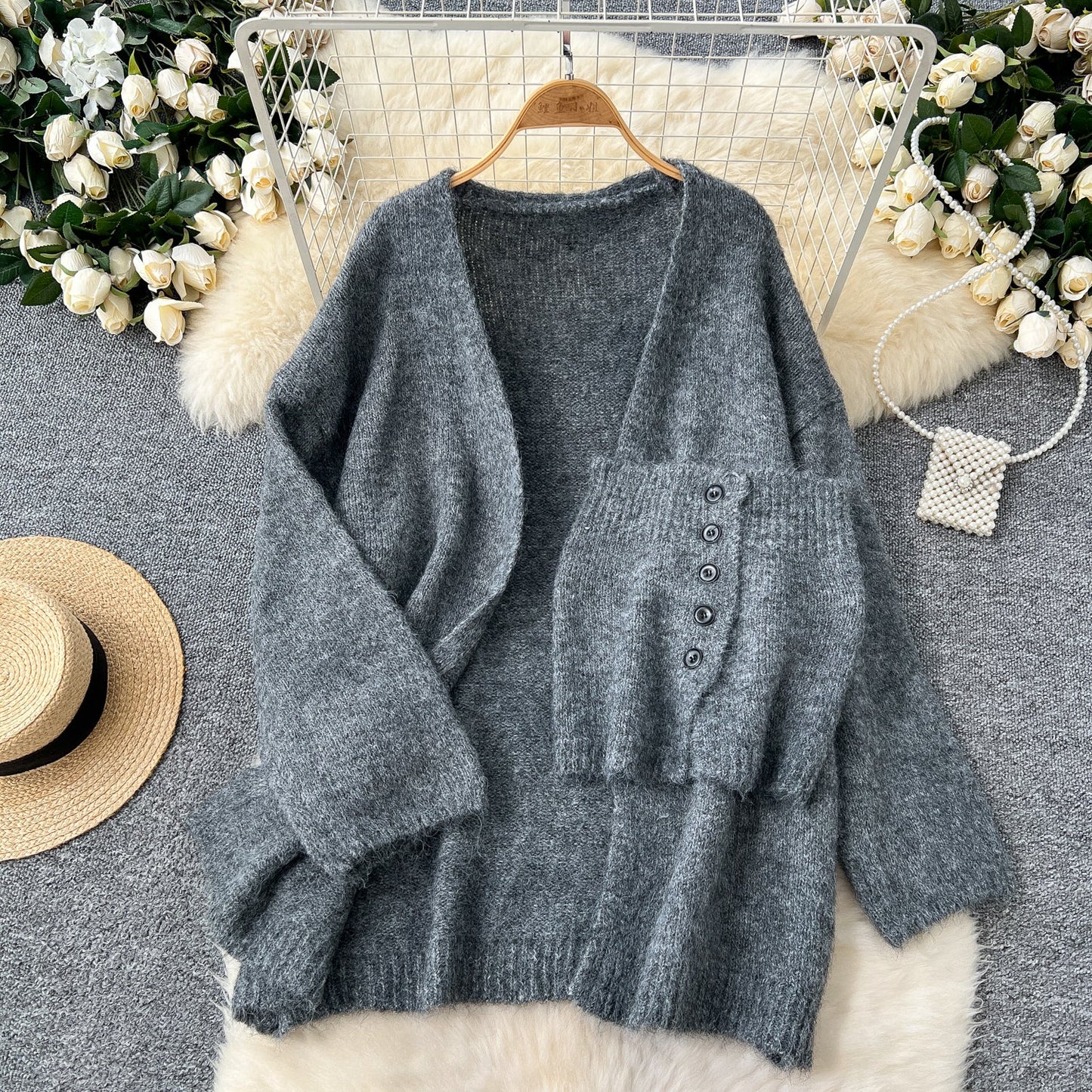 Tank Top&Loose-fit Cardigan 2Pcs